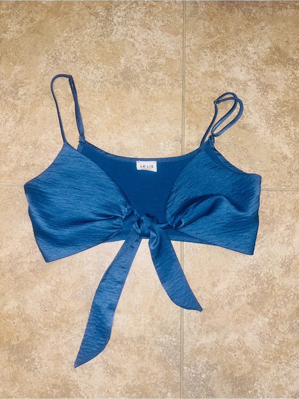 Le Lis Blue Tie-Front Crop Top Small Tube Tank
